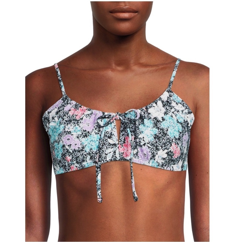 Time And Tru Womens Black Batik Floral Keyhole Bandeau Bikini Top Medium 8-10
